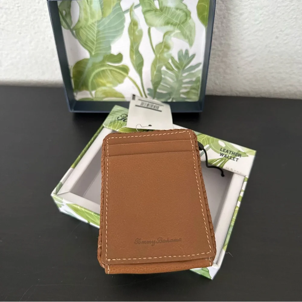 NEW Tommy Bahama Braided Edge Leather Bifold Wallet Slim